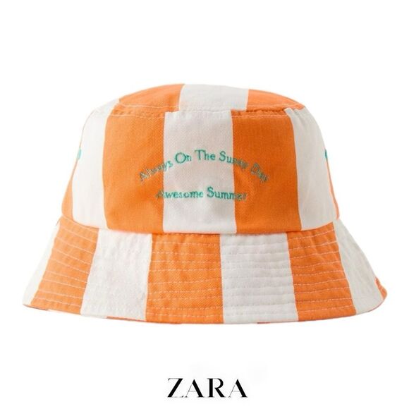 Zara Other - ZARA Kids | Orange | TEXT DETAIL STRIPED BUCKET HAT